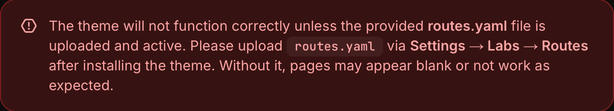 A snippet of an error, warning the user that he has to upload a file in order for his homepage to work